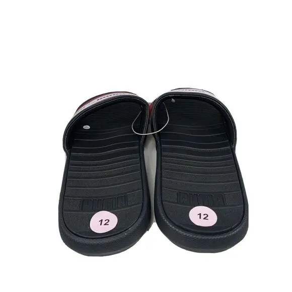 Puma Cool Cat Stripe Repeat Mens Sz  12  Black Red Slip On Slides Sandals New