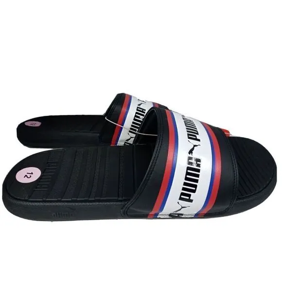 Puma Cool Cat Stripe Repeat Mens Sz  12  Black Red Slip On Slides Sandals New