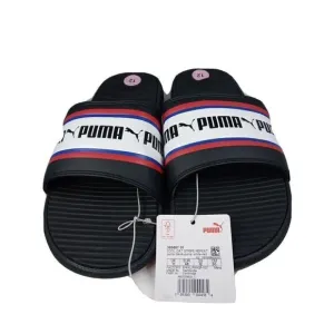 Puma Cool Cat Stripe Repeat Mens Sz  12  Black Red Slip On Slides Sandals New