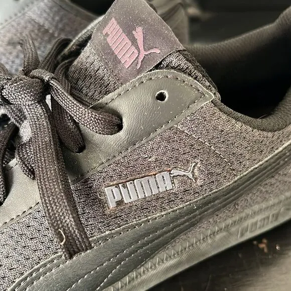 Puma Smash Knit C Solid Black Lace Up Sneakers 36545803 Mens