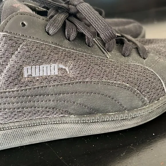 Puma Smash Knit C Solid Black Lace Up Sneakers 36545803 Mens