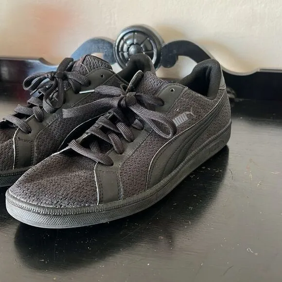 Puma Smash Knit C Solid Black Lace Up Sneakers 36545803 Mens