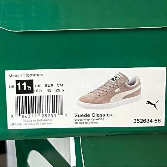 Puma Suede Classic* Steeple Gray and White 352634 66. Size 11 1/2. NWT.