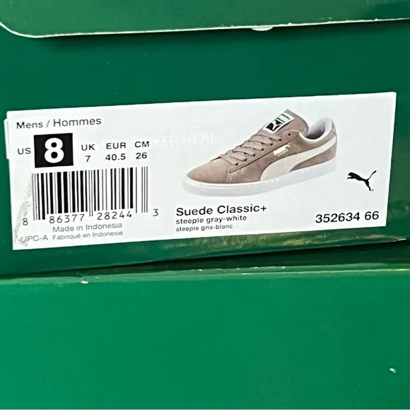 Puma Suede Classic* Steeple Gray and White 352634 66. Size 8. NWT.0