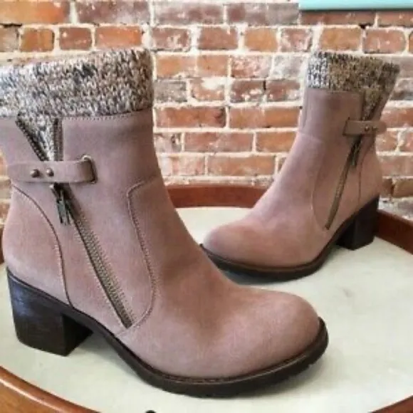 PureSole Tan Brown Cream Suede Sweater DORY Ankle Boot Sz 8 NWOT