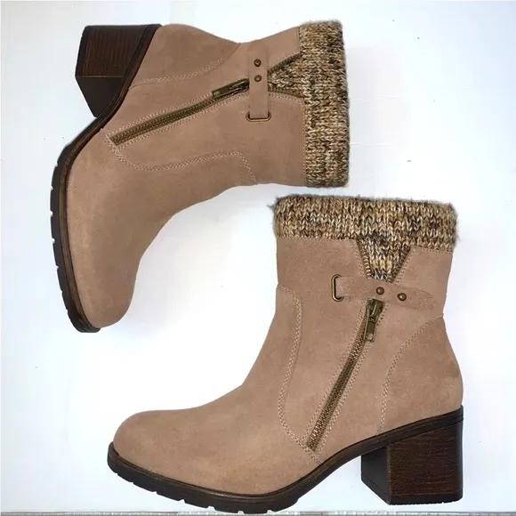 PureSole Tan Brown Cream Suede Sweater DORY Ankle Boot Sz 8 NWOT