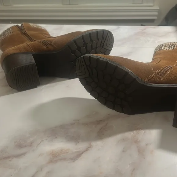 PureSole Tan Brown Cream Suede Sweater DORY Ankle Boot Sz 8 NWOT
