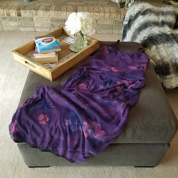 Purple Floral Print Maxi Skirt &amp; Matching Faux Wrap Cami Top SET
