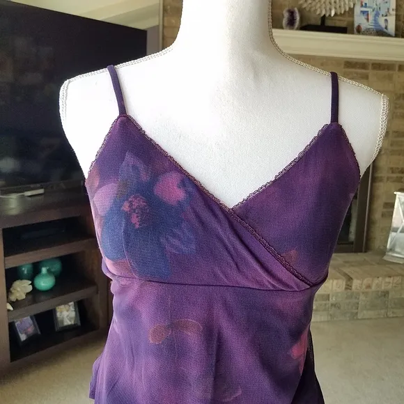 Purple Floral Print Maxi Skirt &amp; Matching Faux Wrap Cami Top SET
