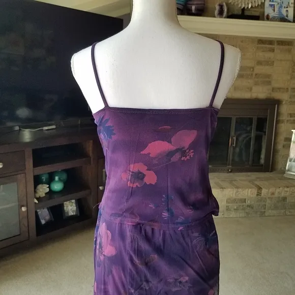 Purple Floral Print Maxi Skirt &amp; Matching Faux Wrap Cami Top SET