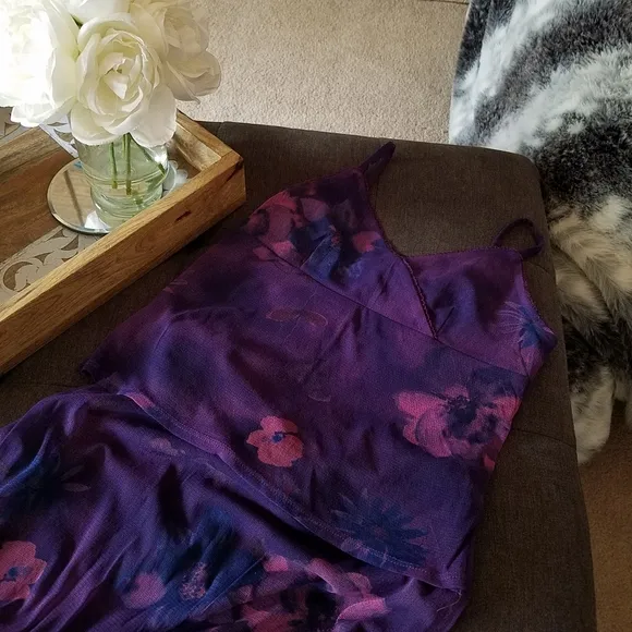 Purple Floral Print Maxi Skirt &amp; Matching Faux Wrap Cami Top SET