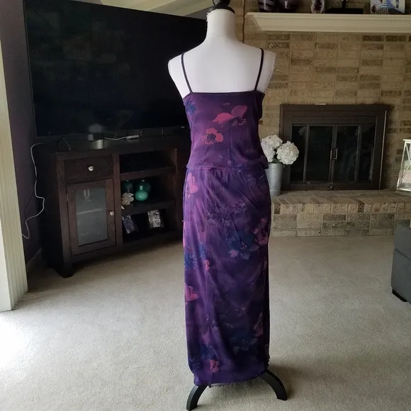 Purple Floral Print Maxi Skirt &amp; Matching Faux Wrap Cami Top SET