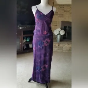 Purple Floral Print Maxi Skirt &amp; Matching Faux Wrap Cami Top SET