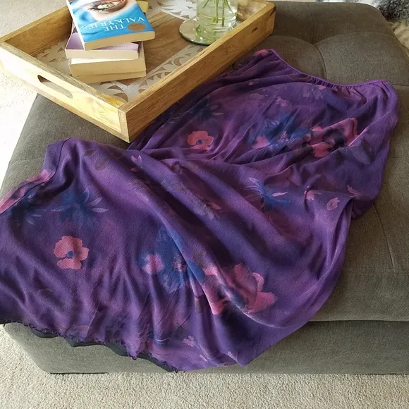 Purple Floral Print Maxi Skirt &amp; Matching Faux Wrap Cami Top SET