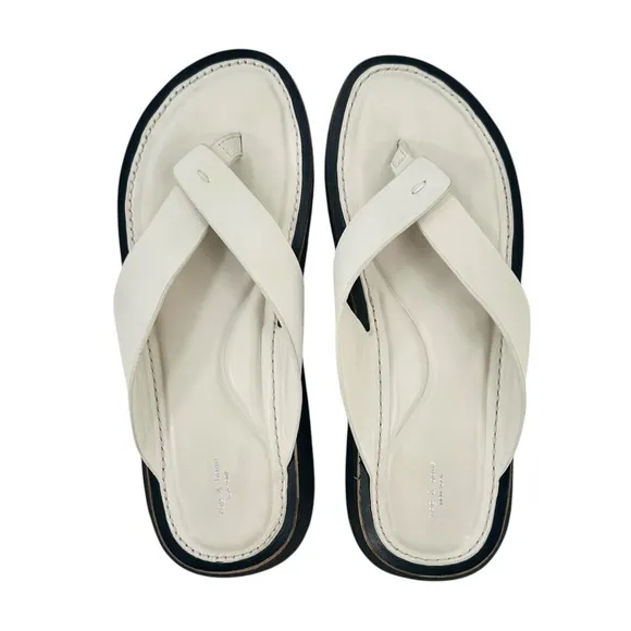 Rag &amp; Bone Parker Stone Gray Leather Flip Flops Thong Sandals Slides sz 38.5