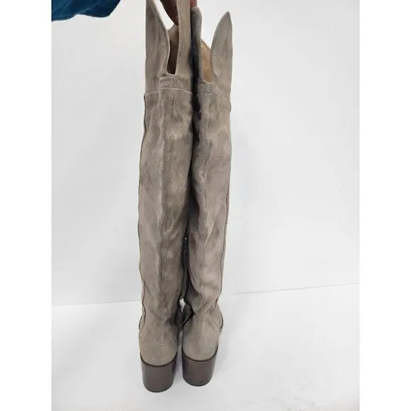 Rag &amp; Bone Womens Over The Knee Block Heel Boots Size 38 Beige Neutral Suede