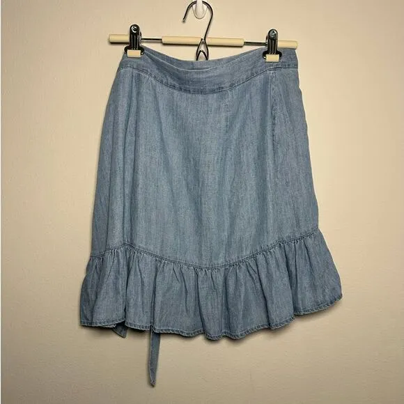 Rails Blue Etienne Chambray Ruffle Linen Blend Wrap Skirt Size Large