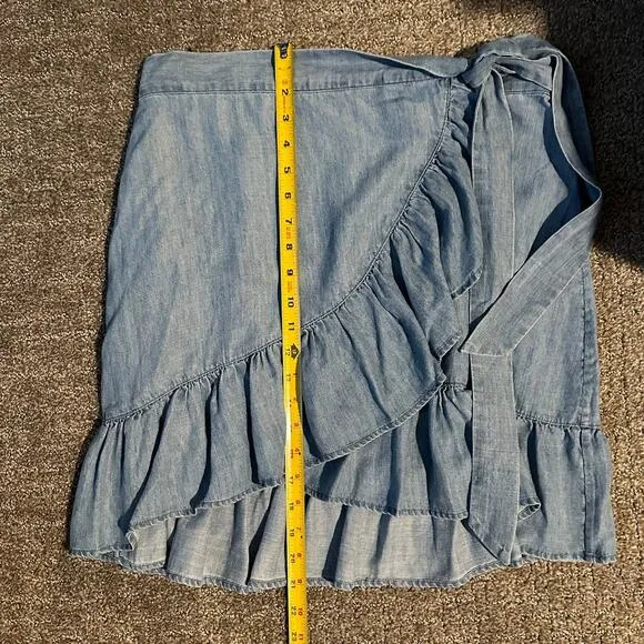 Rails Blue Etienne Chambray Ruffle Linen Blend Wrap Skirt Size Large