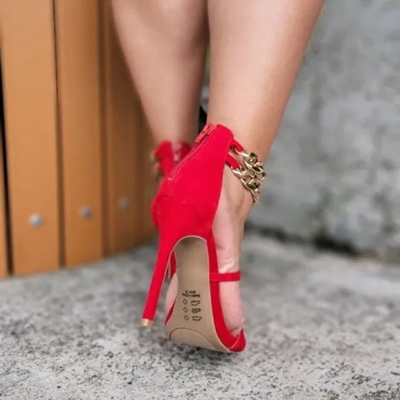 Red Two‎ Part Stiletto Heeled Chain Sandals