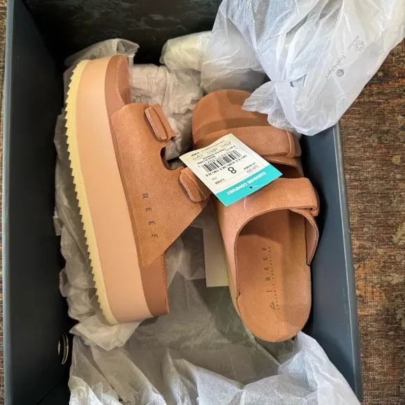 Reef Ojai Gigi Platform Sandals In Cork Pink 8 NIB New In Box NWT