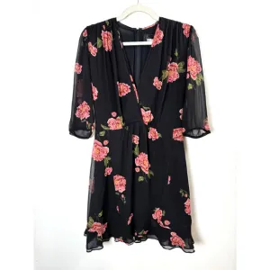 Reformation Black Dark Floral Peony Mini Faux Wrap Dress Cottagecore Coquette 4
