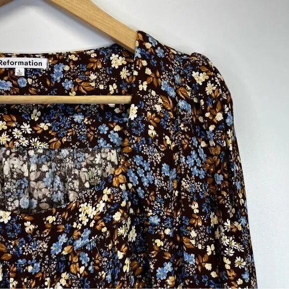 Reformation Blake mini dress morel brown floral - large