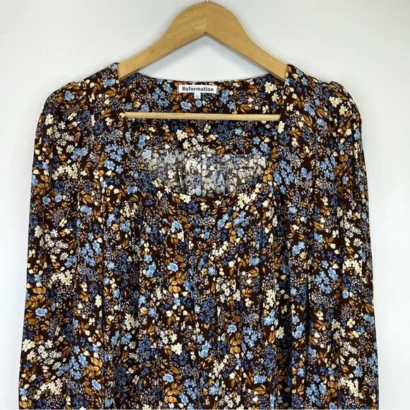 Reformation Blake mini dress morel brown floral - large