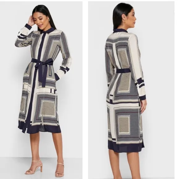 REISSAdelita Geometric-print Shirt Midi Dress Size 8