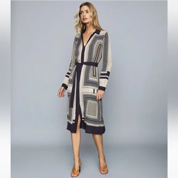 REISSAdelita Geometric-print Shirt Midi Dress Size 8