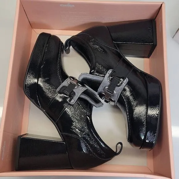 Retro 90s Whimsigoth Loafers EU‎ 39 US 8.5 Black Patent Leather Platform Chunky