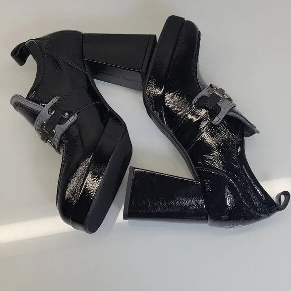 Retro 90s Whimsigoth Loafers EU‎ 39 US 8.5 Black Patent Leather Platform Chunky