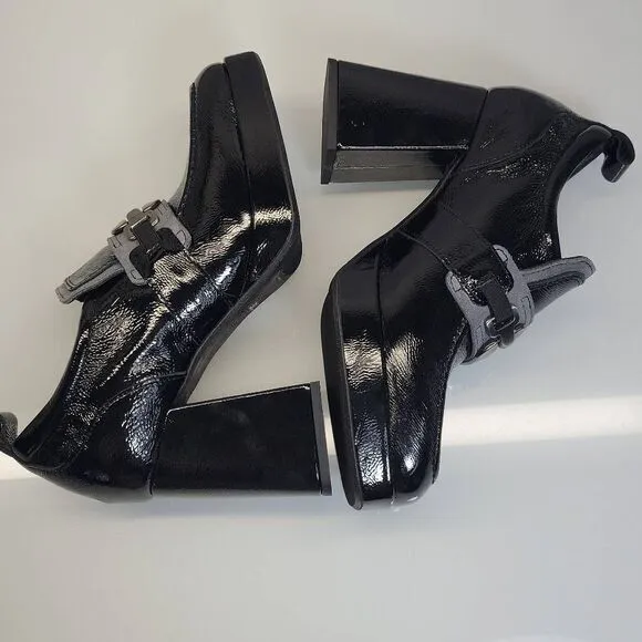 Retro 90s Whimsigoth Loafers EU‎ 39 US 8.5 Black Patent Leather Platform Chunky