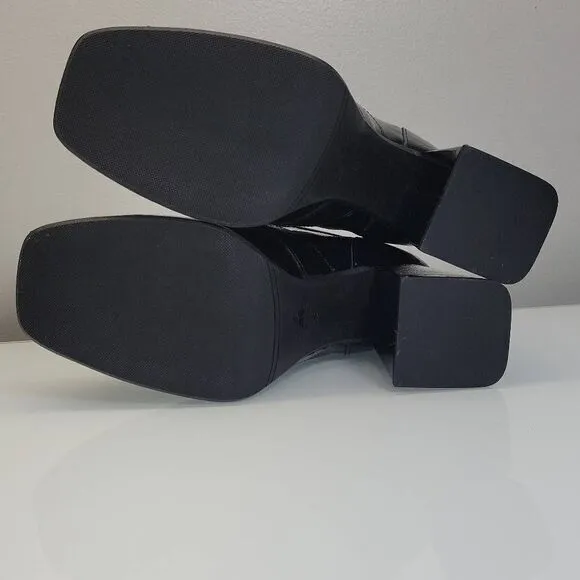 Retro 90s Whimsigoth Loafers EU‎ 39 US 8.5 Black Patent Leather Platform Chunky