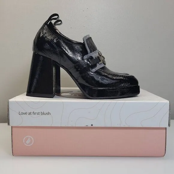 Retro 90s Whimsigoth Loafers EU‎ 39 US 8.5 Black Patent Leather Platform Chunky