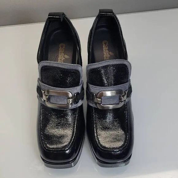 Retro 90s Whimsigoth Loafers EU‎ 39 US 8.5 Black Patent Leather Platform Chunky