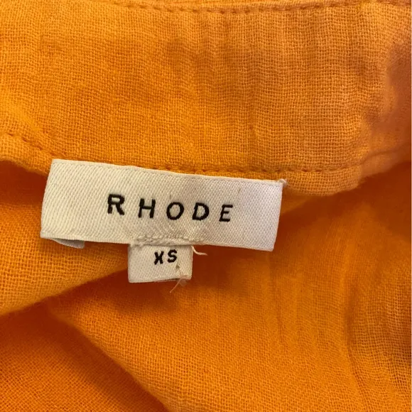 RHODE Arya Yellow Orange Cotton Gauze V Neck Dress with Sash Tie Belt