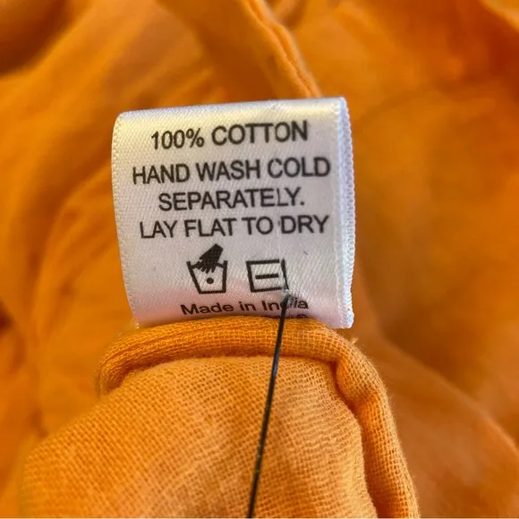 RHODE Arya Yellow Orange Cotton Gauze V Neck Dress with Sash Tie Belt
