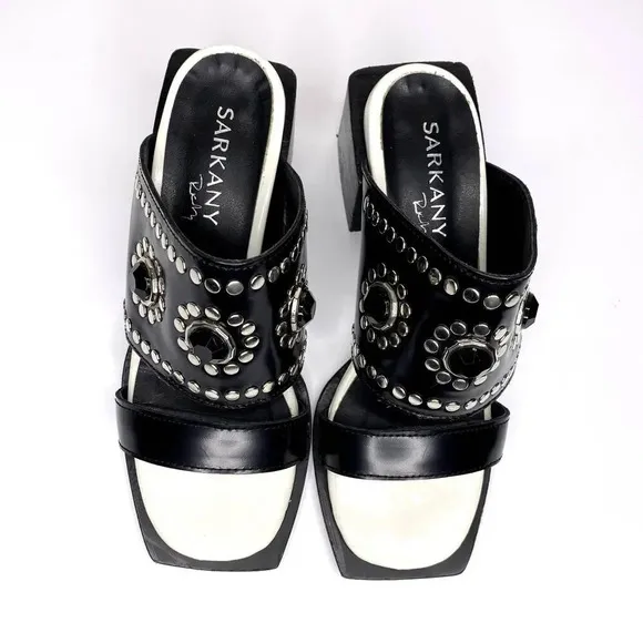 Ricky Sarkany Sandals Size 6 (36) Jewel Studded Chunky Stacked Block Heel Slides