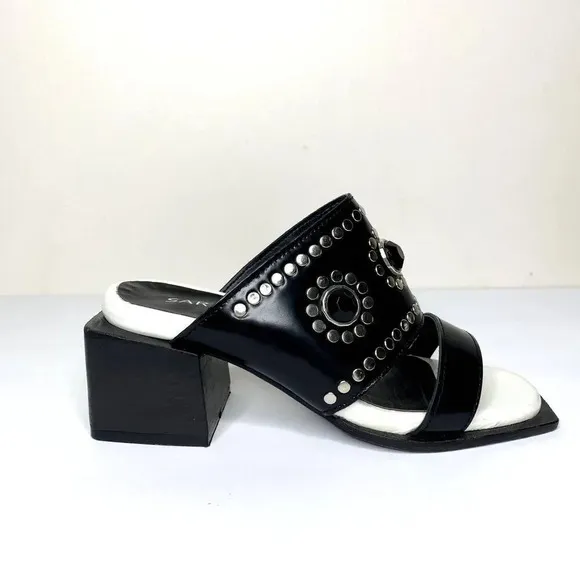 Ricky Sarkany Sandals Size 6 (36) Jewel Studded Chunky Stacked Block Heel Slides