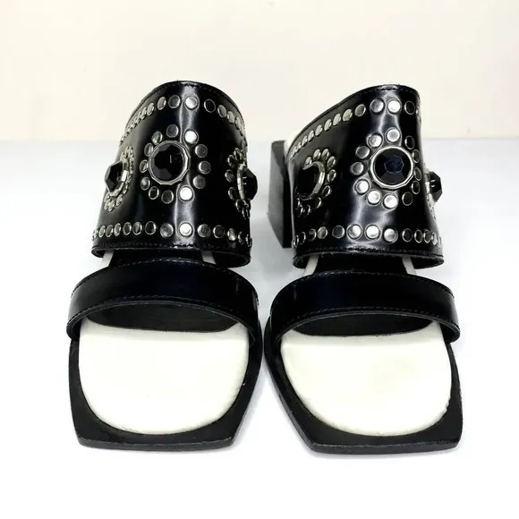 Ricky Sarkany Sandals Size 6 (36) Jewel Studded Chunky Stacked Block Heel Slides