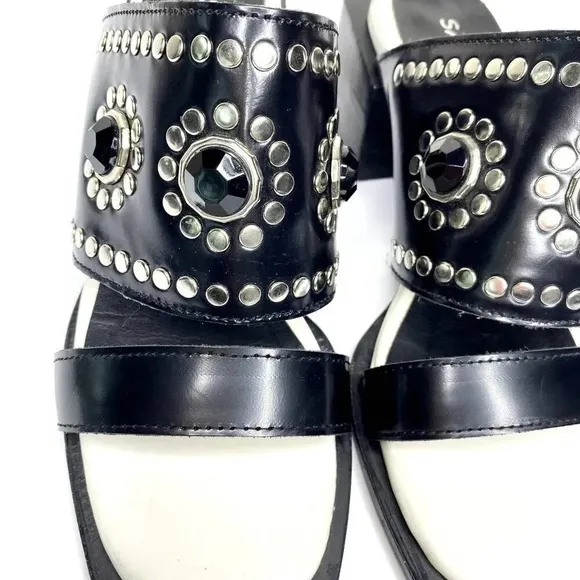 Ricky Sarkany Sandals Size 6 (36) Jewel Studded Chunky Stacked Block Heel Slides