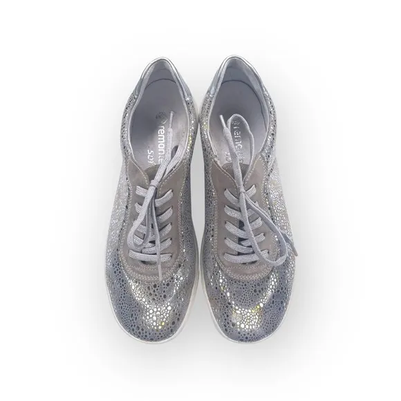 Rieker ᪥ French Remonte Metal Flower Sneakers ᪥ Gold Silver Metallic Print ᪥ 40