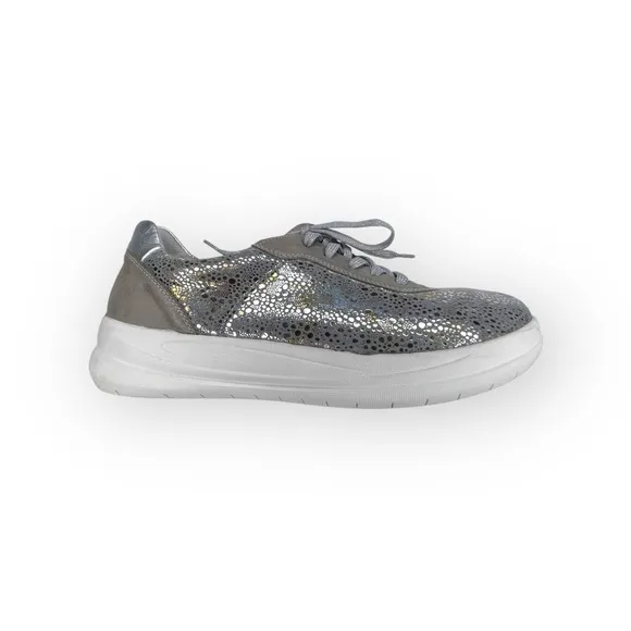 Rieker ᪥ French Remonte Metal Flower Sneakers ᪥ Gold Silver Metallic Print ᪥ 40