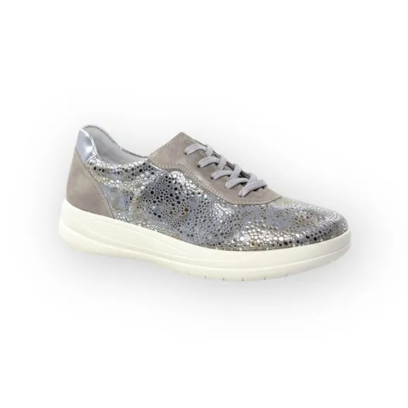 Rieker ᪥ French Remonte Metal Flower Sneakers ᪥ Gold Silver Metallic Print ᪥ 40