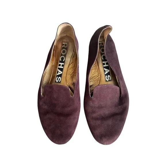ROCHAS Brown Suede Loafers Flats Size 38.5