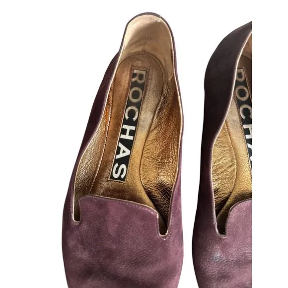 ROCHAS Brown Suede Loafers Flats Size 38.5