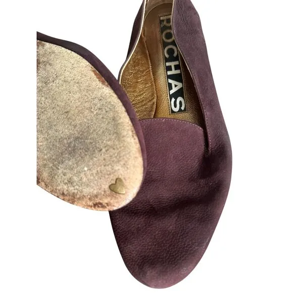 ROCHAS Brown Suede Loafers Flats Size 38.5