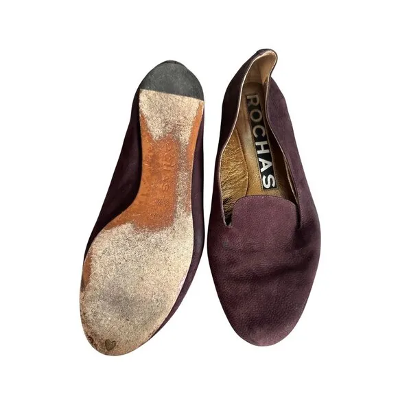 ROCHAS Brown Suede Loafers Flats Size 38.5