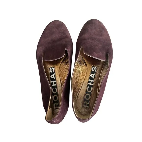 ROCHAS Brown Suede Loafers Flats Size 38.5