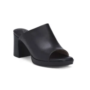 ROCKPORT Black Leather Leather Auriella Comfort Heeled Slide Sandals